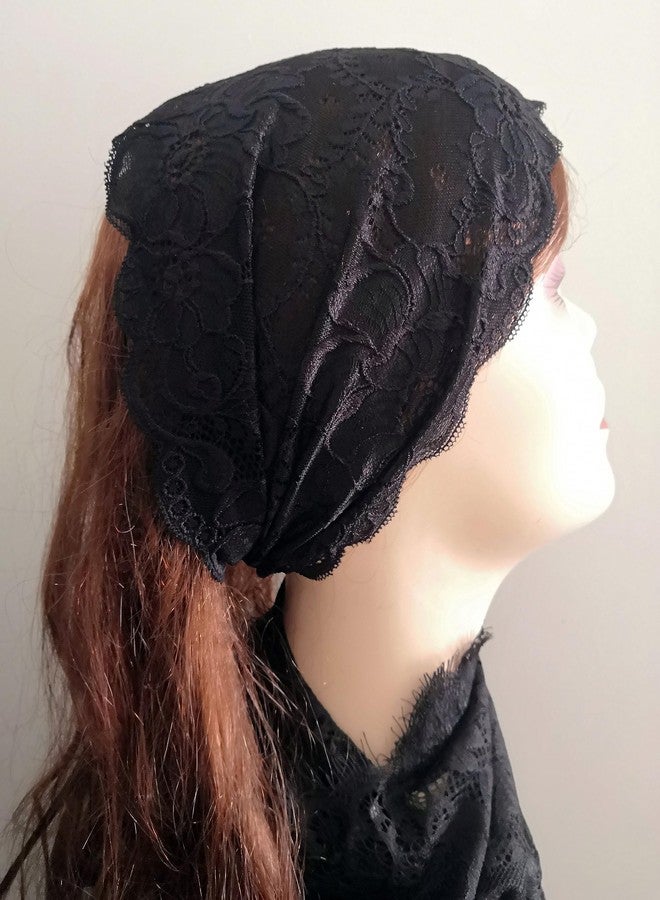 Oyabridal Lace Headband, Wide Floral Headcovering for Women (Black, 1 Count Pack of 1) - Image 3